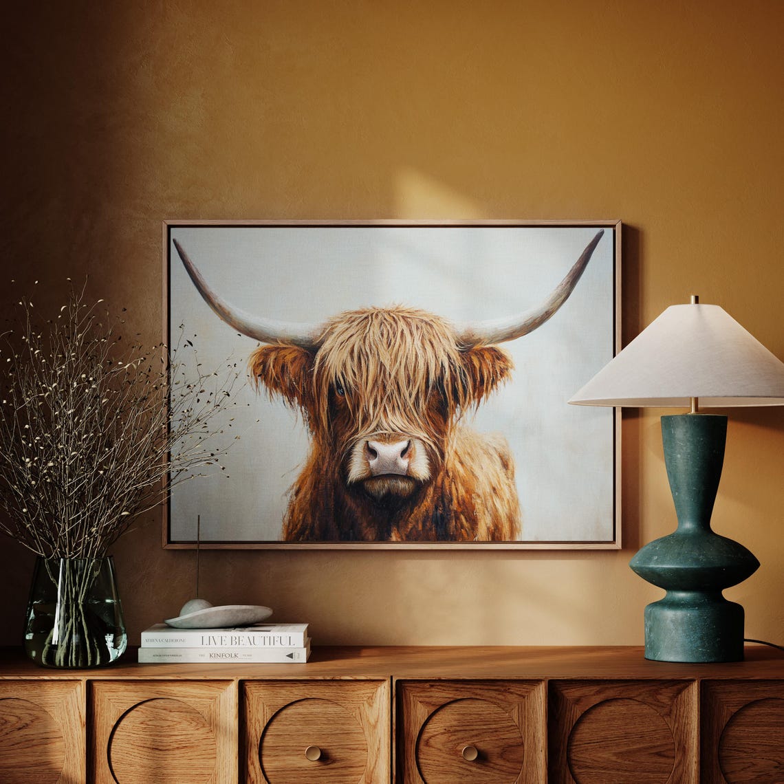 Highland Cow Wall Art Rustic Farmhouse Animal Decor Brown Highland Bull Painting Cozy Country Style Wall Art For Living Room - Image 3