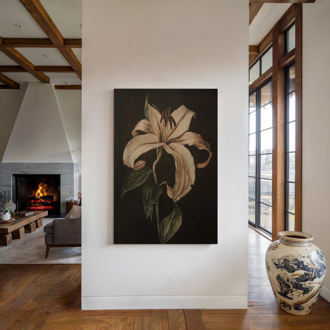 White Lily Vintage Floral Oil Painting - Image 4