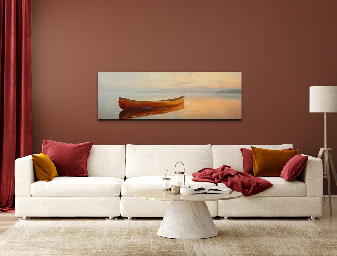 Brown Canoe Art Print, Rustic Lake House Decor - Image 5