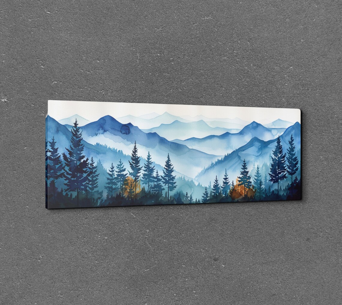 Adirondack Mountains Mid Century Modern Panoramic Scenery Wall Art - Image 3