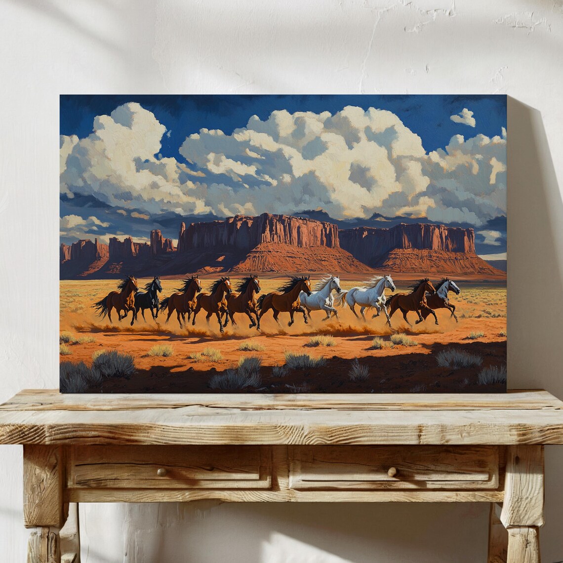 Wild Horses Galloping in Monument Valley Southwestern Art Poster