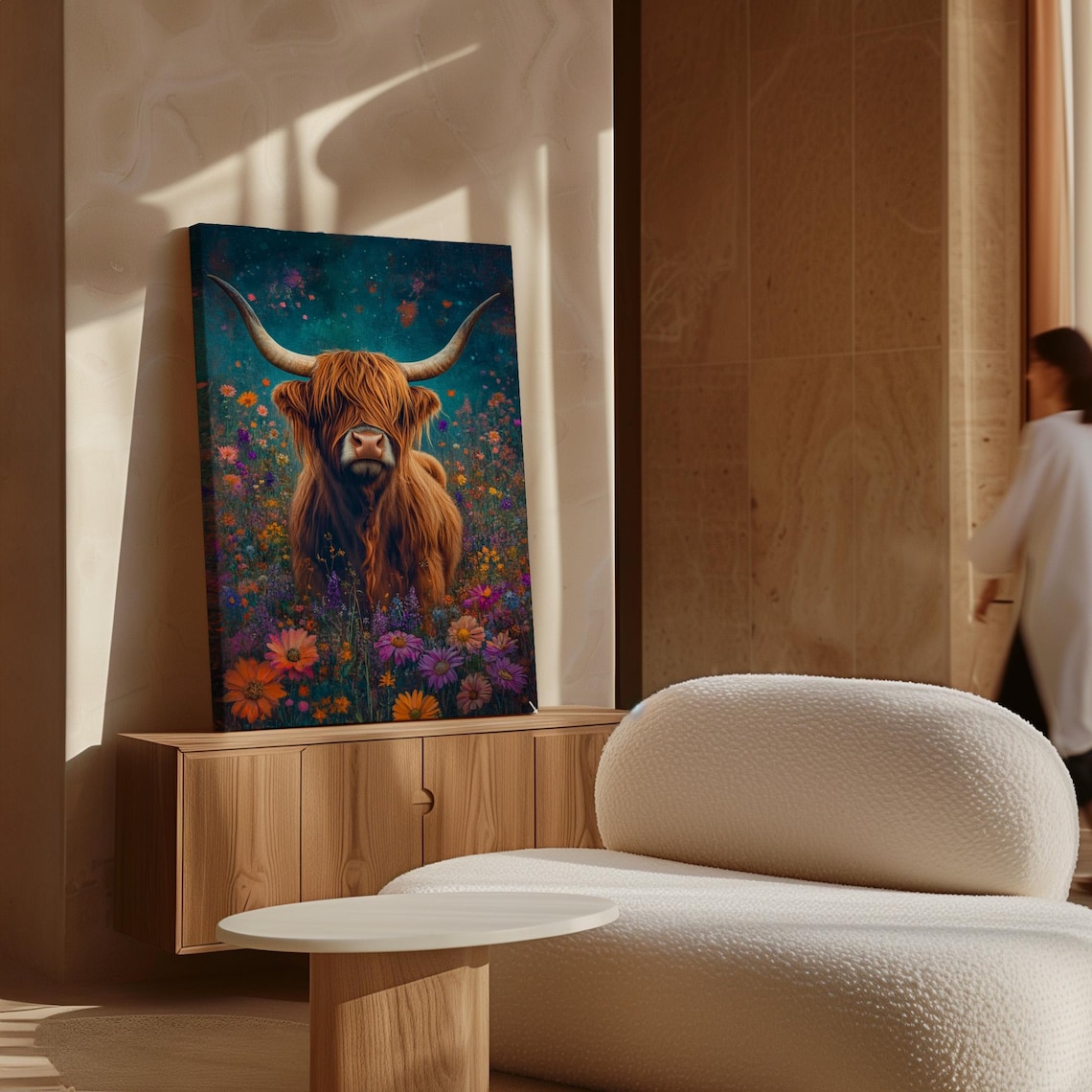 Highland Cow in Wildflower Meadow, Rustic Farmhouse Art Print - Image 7