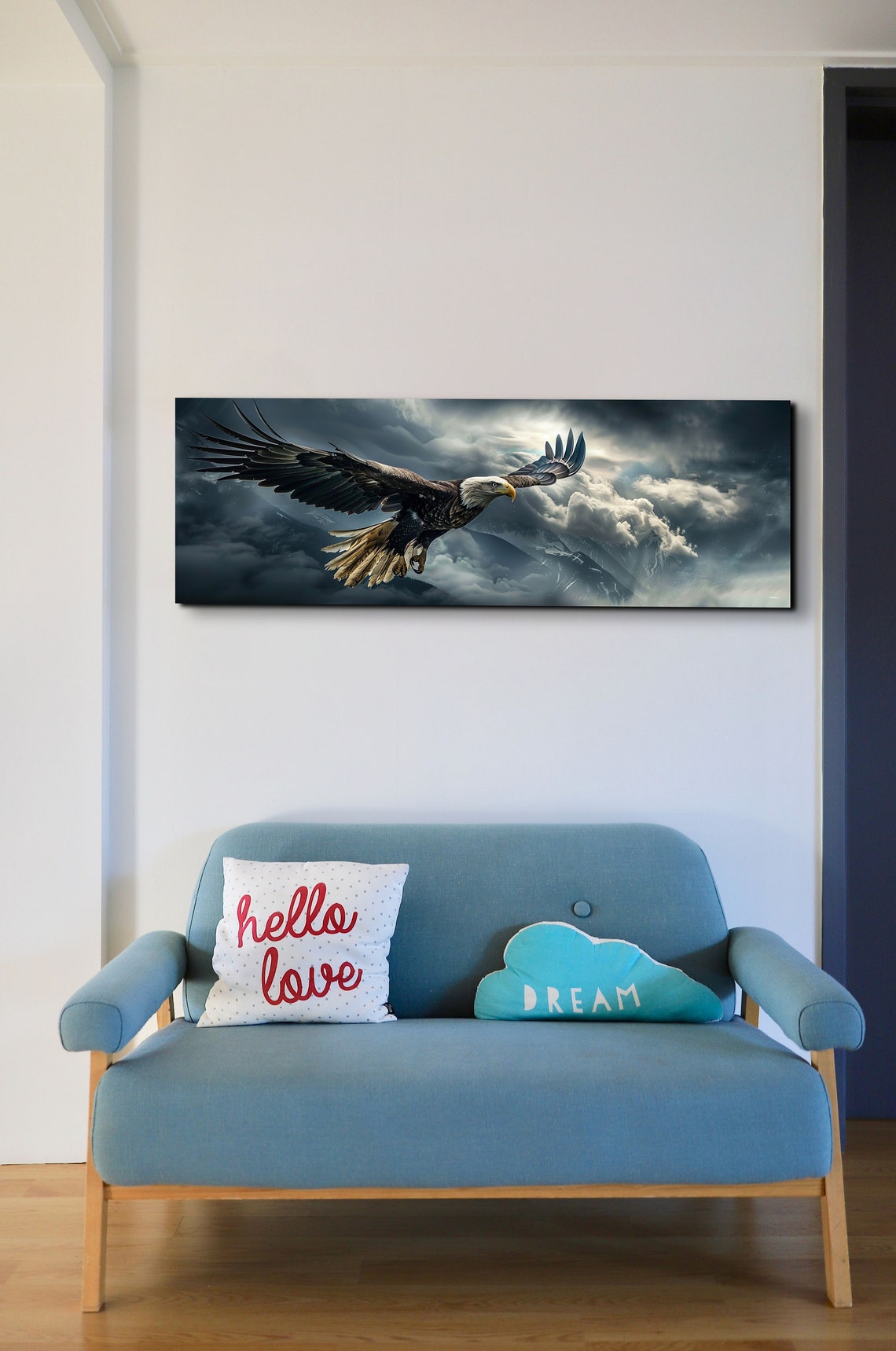 Majestic Bald Eagle Soaring Over Storm Clouds and Mountains Poster - Image 3