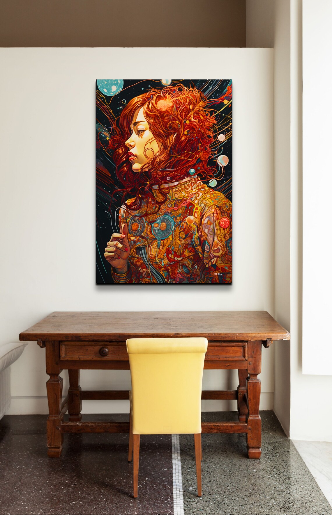 Psychedelic Red Hair Woman Cosmic Portrait Surreal Art Poster - Image 4