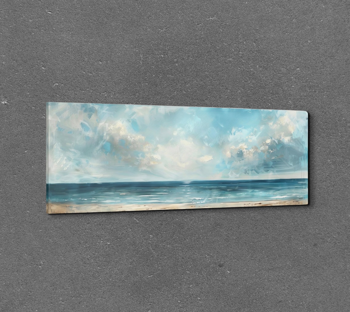 Gentle Soft Impressionistic Seascape with Clouds Over Sand Poster - Image 2