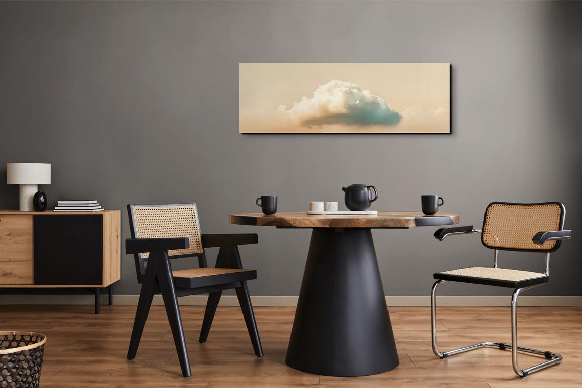 Single White Cloud on Beige Sky Minimalist Serene Cloud Art Poster - Image 4