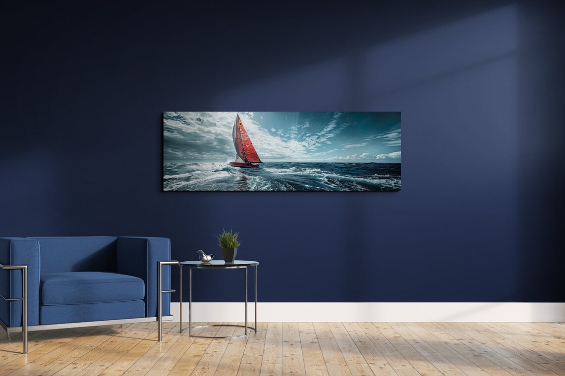 Sailing Colorful Sailboat Painting, Coastal Nautical - Image 3