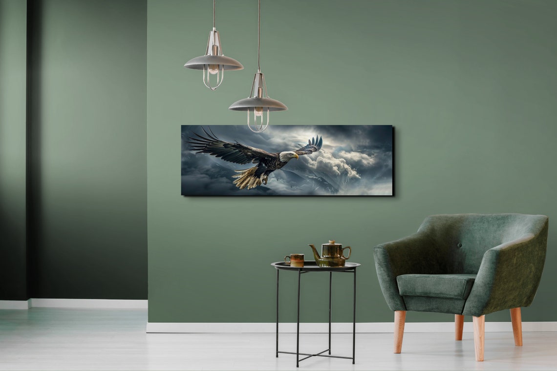 Majestic Bald Eagle Soaring Over Storm Clouds and Mountains Poster - Image 6