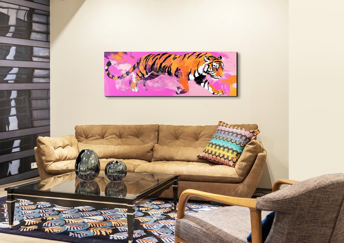Retro Pink Tiger Wall Art, Bold Statement Art Print - Image 3