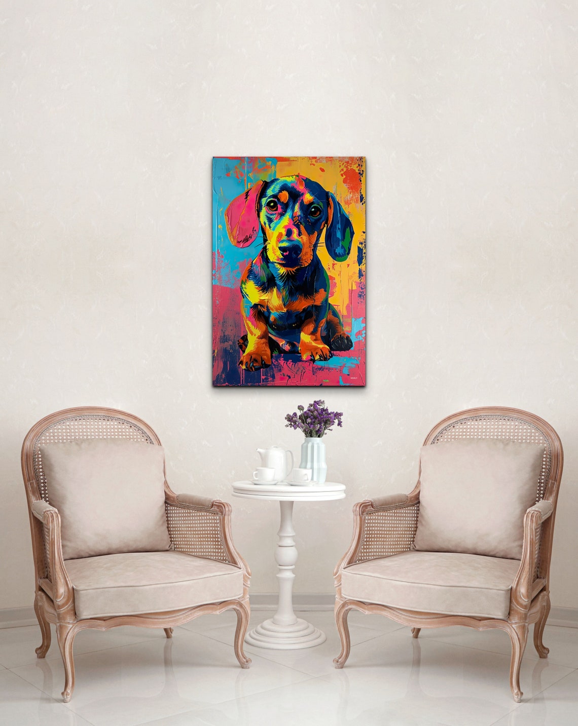 Dachshund Puppy Portrait in Vibrant Neon Pop Art Colors Poster - Image 4