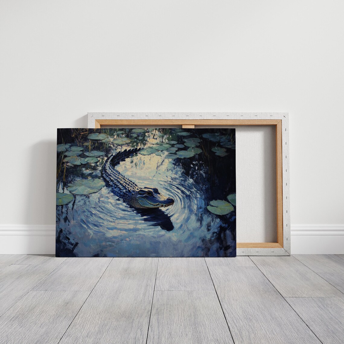 Close Up Alligator in Moonlit Lily Pond Swamp Wildlife Poster - Image 6