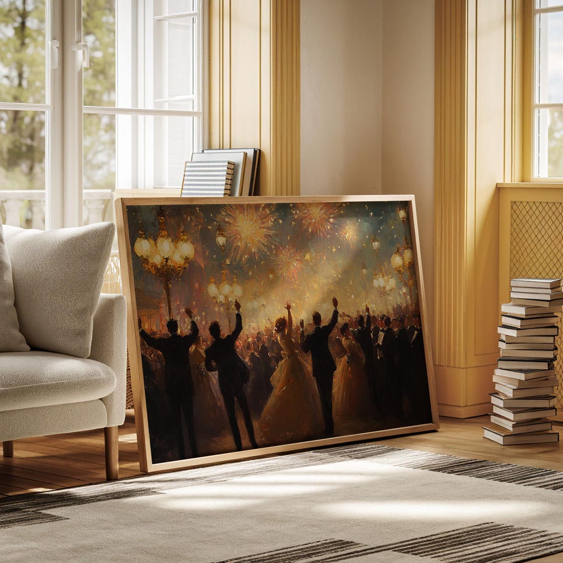 Grand Celebration Crowd Cheering Under Fireworks And Lanterns Wall Art - Image 6