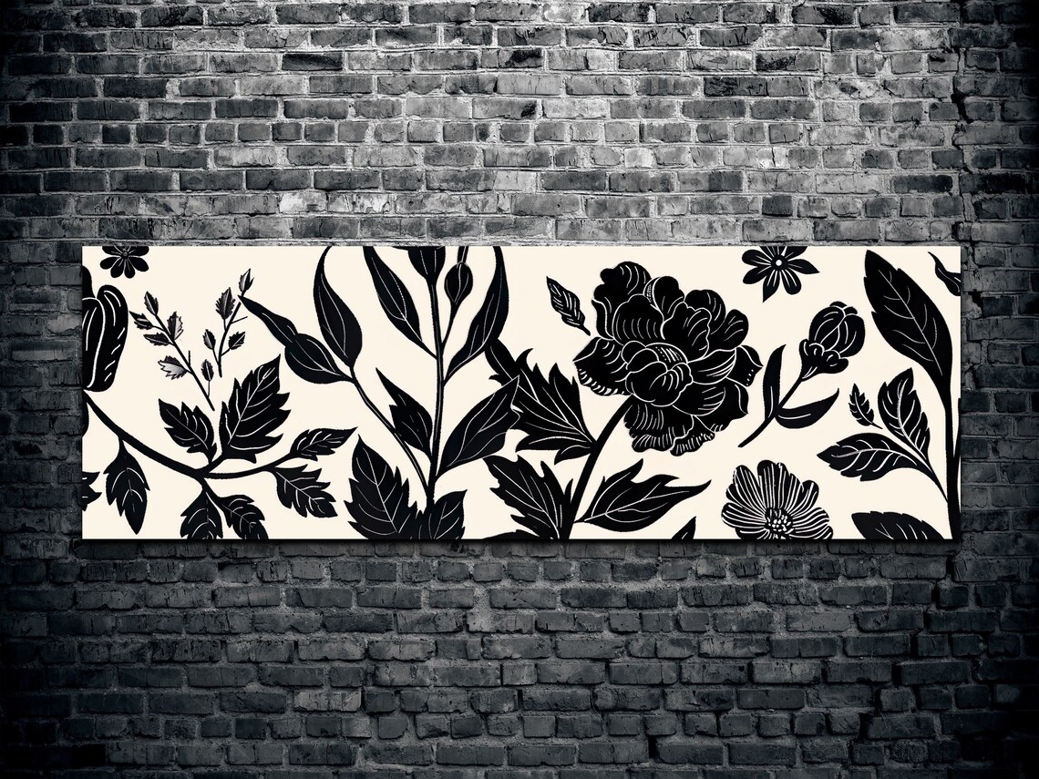 Abstract Black White Flowers, Minimalist Botanical Art - Image 2