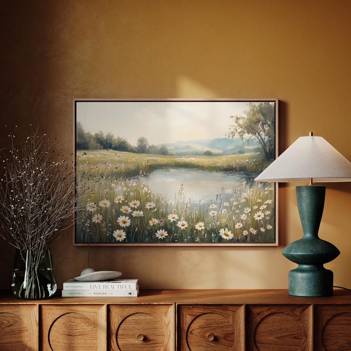 Serene Pond With Wild Daisies, Peaceful Landscape - Image 4