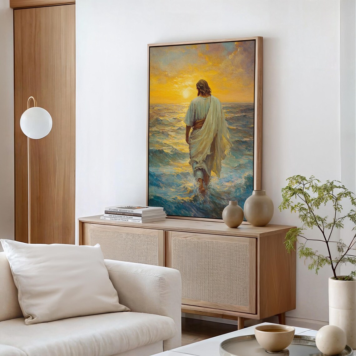 Jesus Walking On Waves At Sunrise Golden Christian Faith Art Poster - Image 5