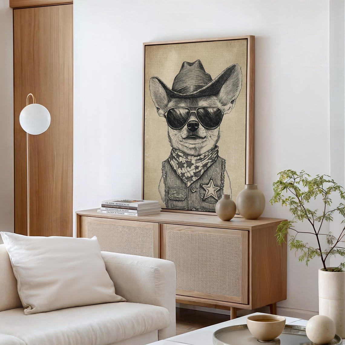 Funny Cowboy Chihuahua Dog Sheriff Star Vintage Sketch Poster - Image 6