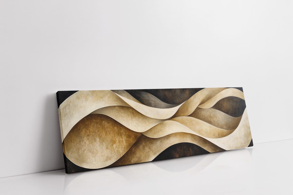 Luxury Abstract Gold Waves 3D Flowing Ribbons On Black Modern Poster - Image 3