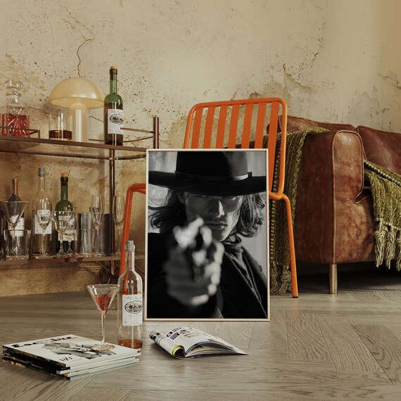 Dramatic Western Gunslinger Cowboy Portrait Black and White Poster