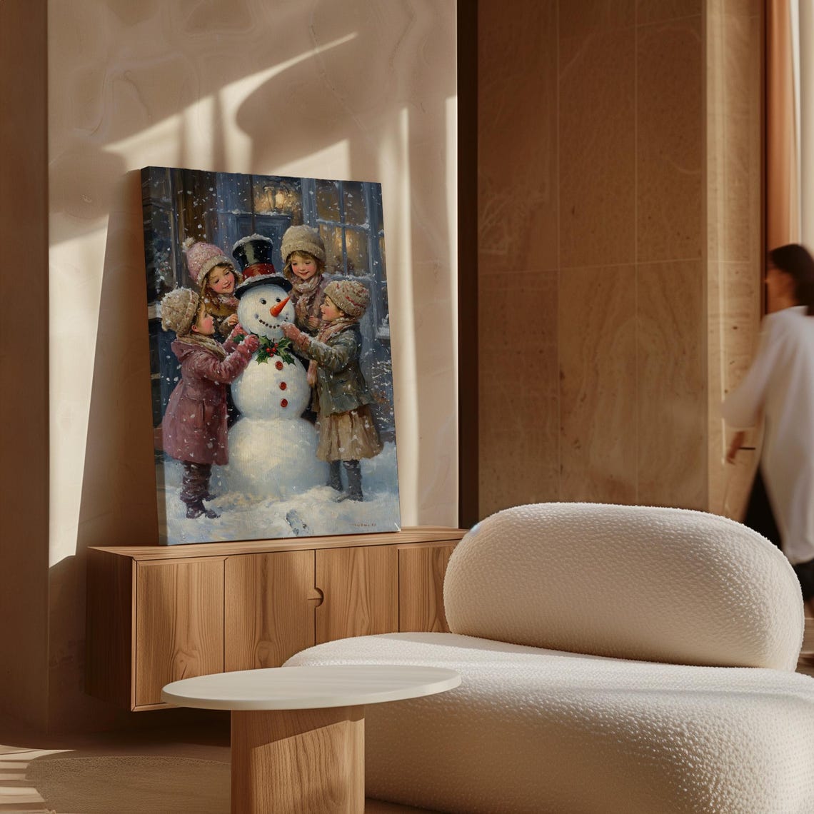 Children Decorating Snowman Vintage Winter Holiday Scene Poster - Image 7