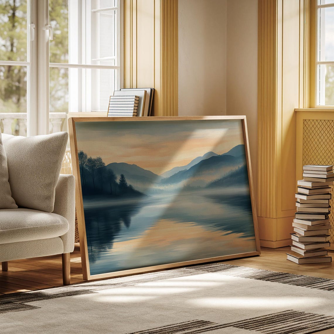 Calming Misty Mountain Lake Sunrise Layered Peaks Reflection Poster - Image 5