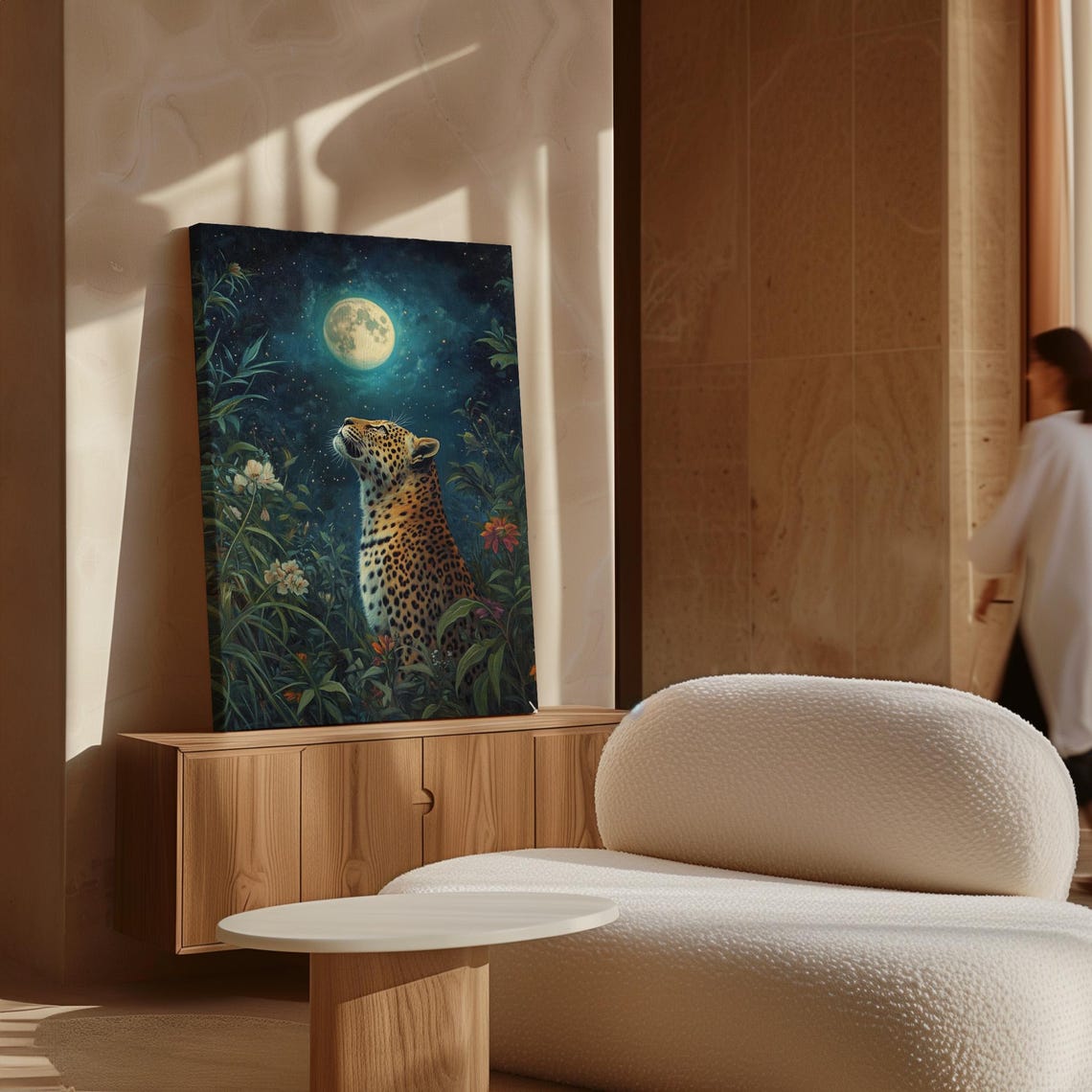 Leopard Under Full Moon in a Starlit Jungle Garden Night Poster - Image 6