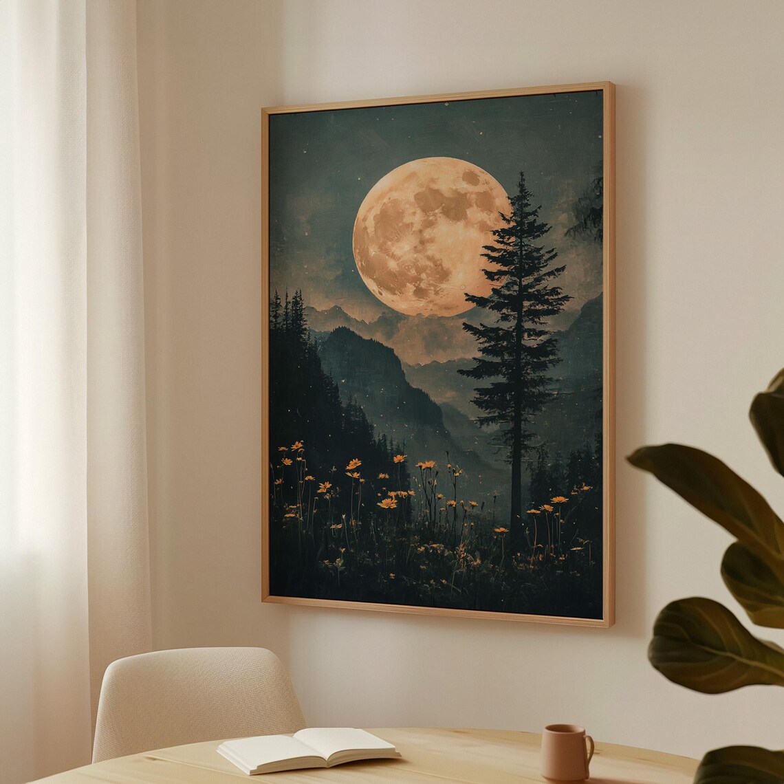Moonlit Forest Art Print, Rustic Nature Scene - Image 3