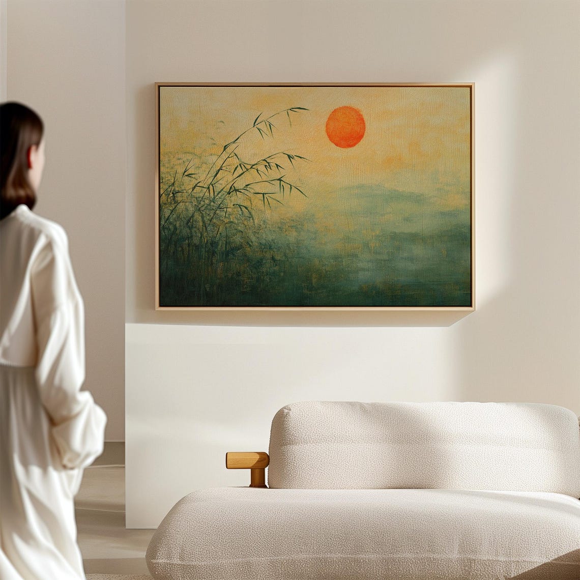 Minimalist Bamboo Sunset Wall Art Tranquil Zen Landscape Asian Inspired Nature Print For Home Office - Image 2