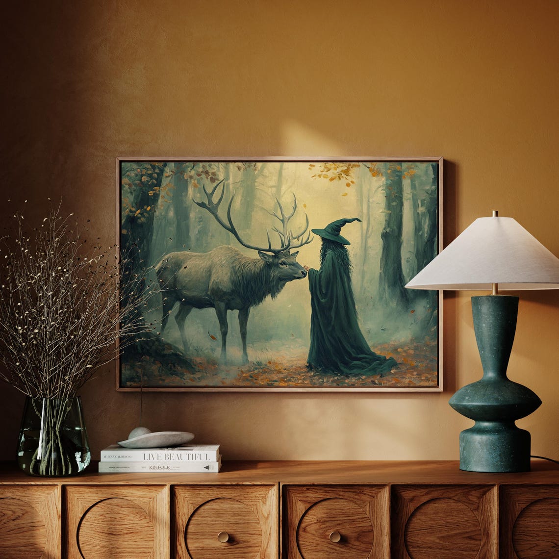 Witch Stag Misty Forest Magic Woodland Mystical Fantasy Art Poster - Image 3