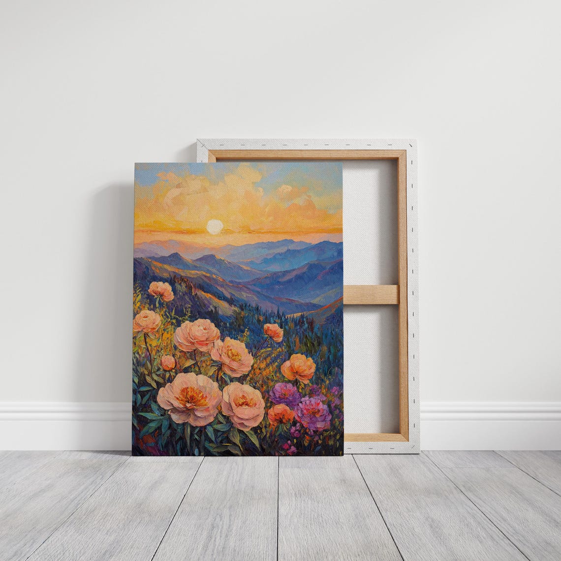 Sunset Mountain Peaks Peach Peonies Blossom Golden Hour Poster - Image 4