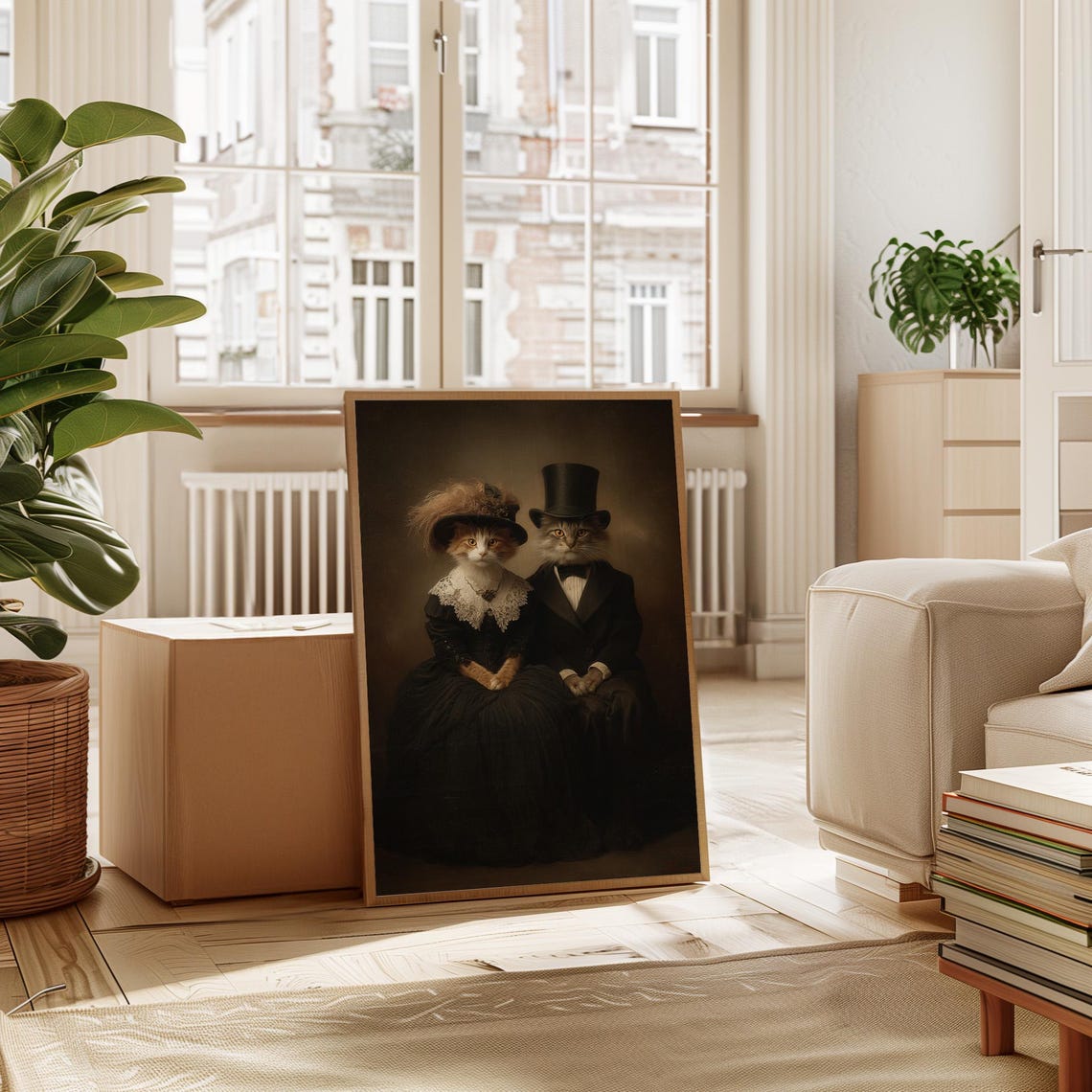 Regal Victorian Cat Couple Portrait In Formal Attire Wall Art