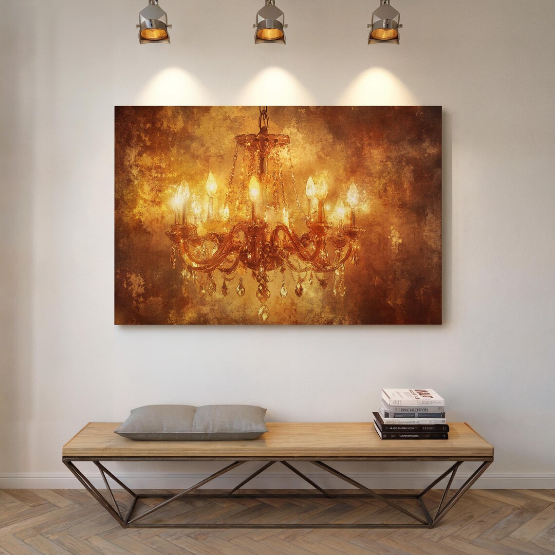 Golden Chandelier Vintage Glam Lighting Art Print - Image 4