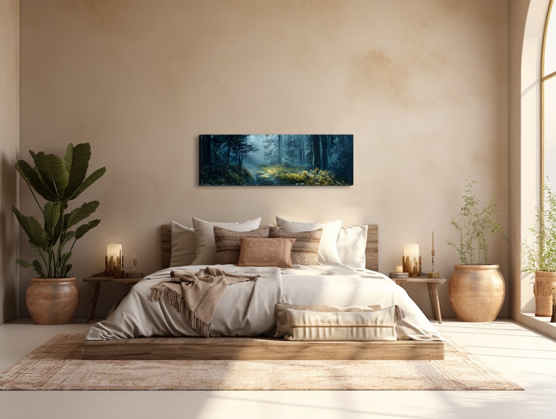 Misty Forest Trail Sunlit Golden Foliage Foggy Woods Nature Art Poster - Image 7