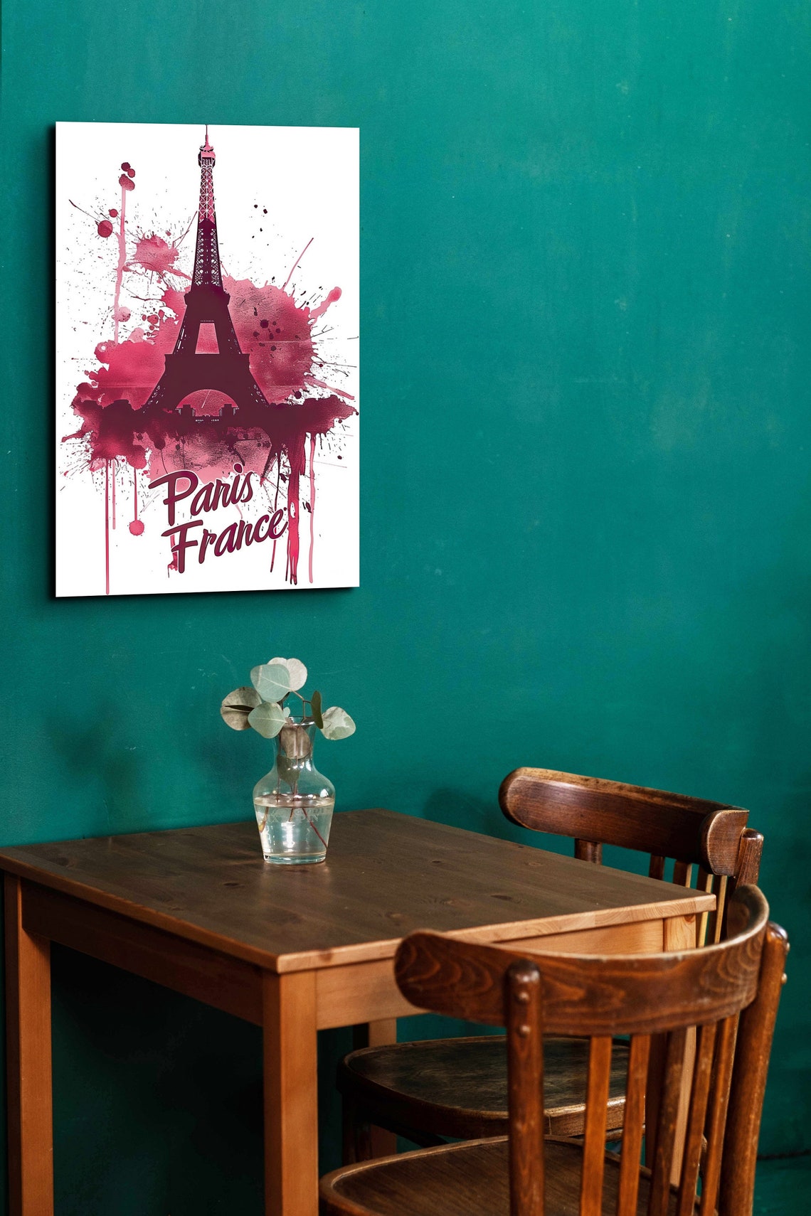 Pink Watercolor Eiffel Tower With Paris France Script Art Poster - Image 4