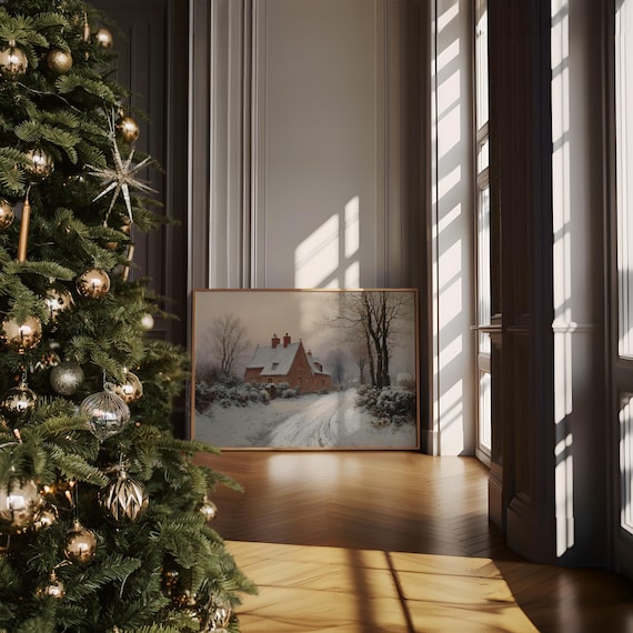 Snowy Winter Cottage With Glowing Windows Rustic Landscape Poster