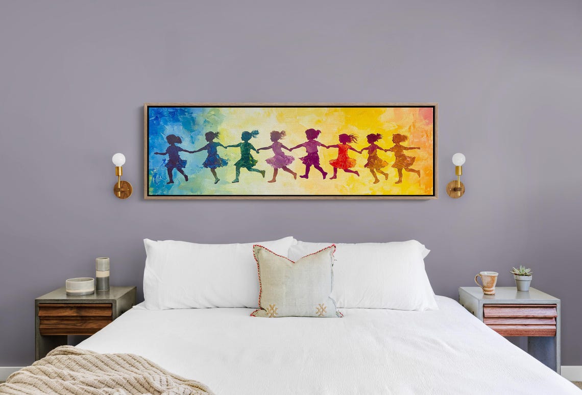 Children Holding Hands Rainbow Silhouette Kids Playing Color Poster - Image 5