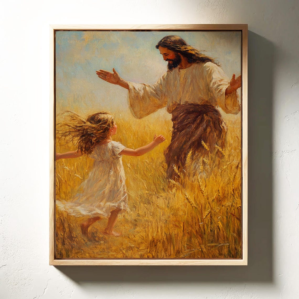Jesus Welcoming a Little Girl With Open Arms in a Wheat Field Poster - Image 3