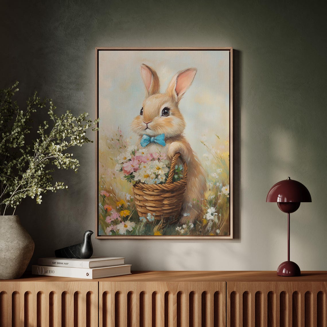 Charming Bunny Art Cute Rabbit With Flowers In Basket Adorable Pastel Spring Wall Decor Perfect For Nursery Or Easter Decor - Image 6