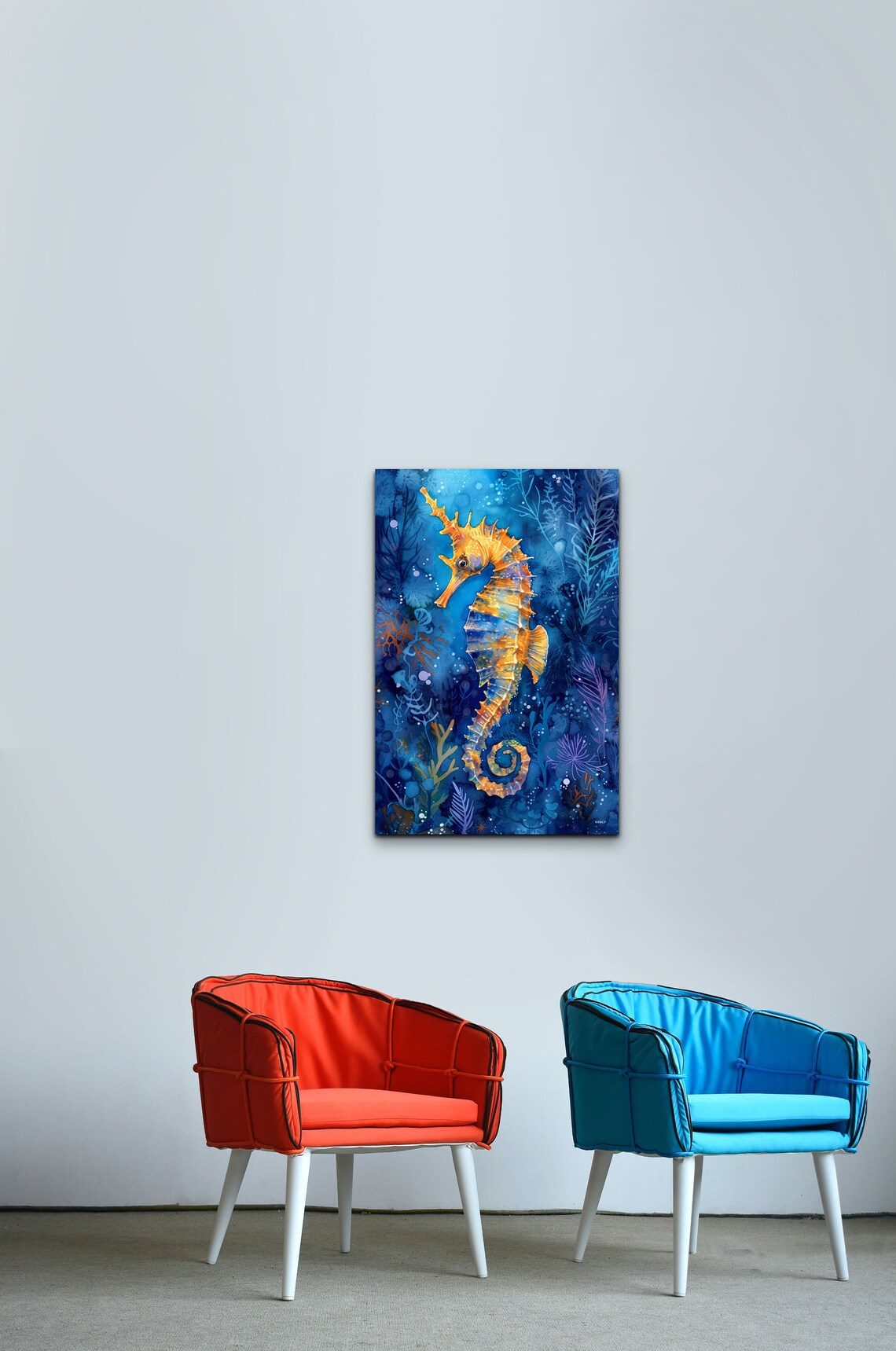 Golden Seahorse In Blue Coral Reef Underwater Ocean Art Poster - Image 5