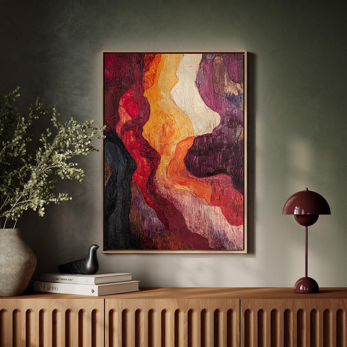 Abstract Textured Art Bold Earthy Fiery Red Orange Waves Modern Poster - Image 7