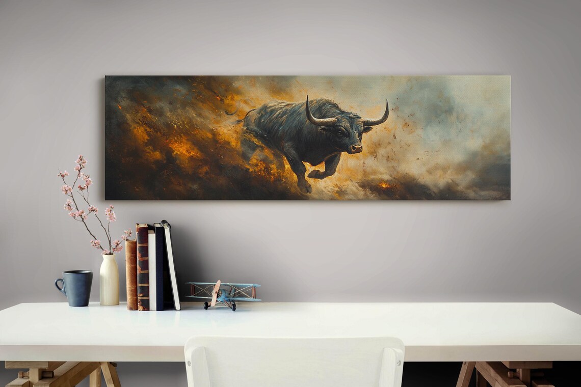 Fierce Charging Bull Art Bold Animal Orange Smoke Power Poster - Image 5