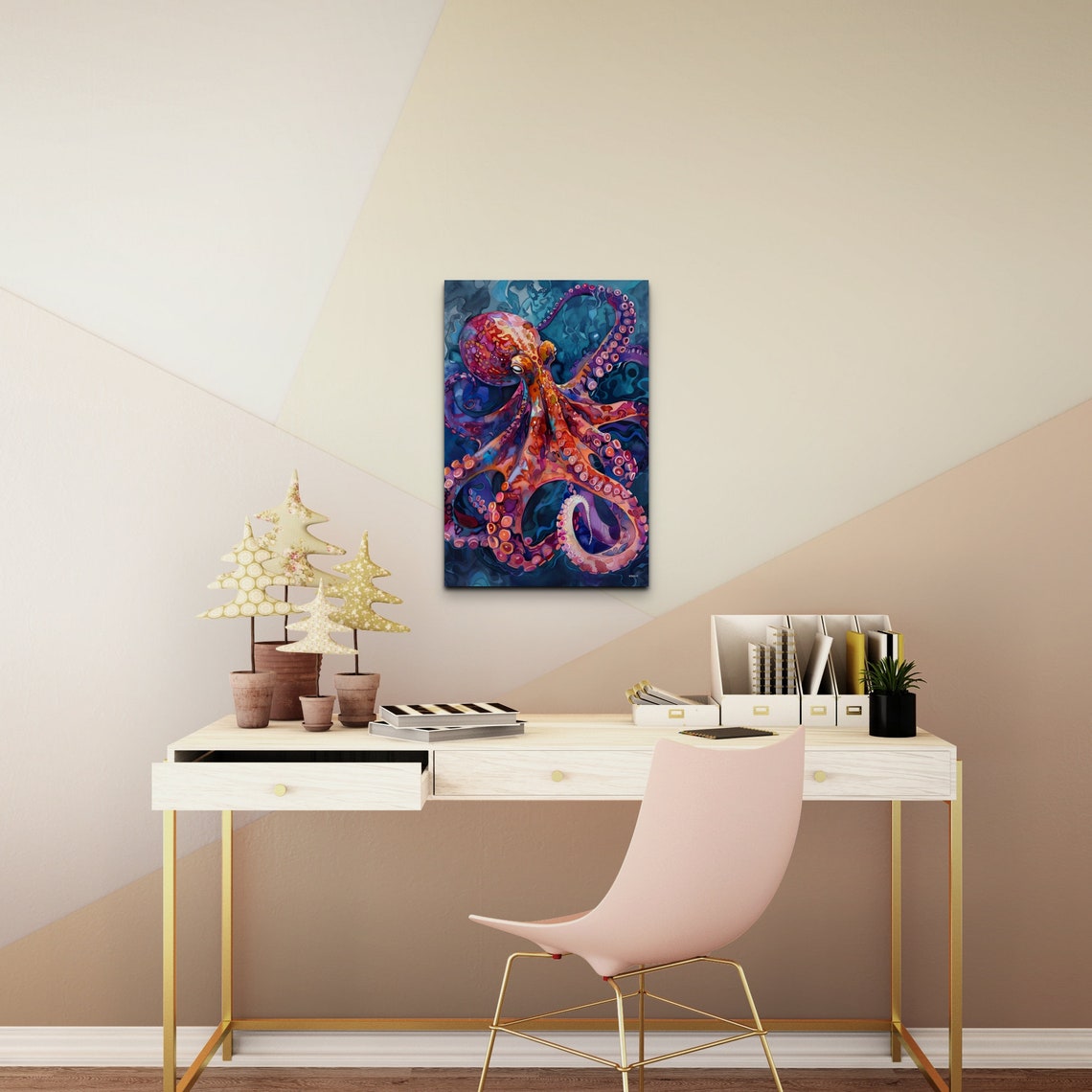 Vibrant Red Octopus With Curling Tentacles Deep Blue Water Poster - Image 5