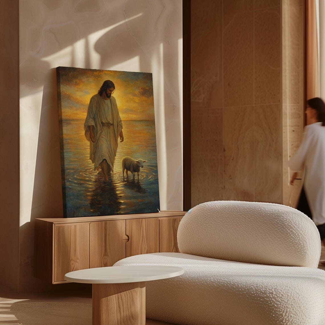 Jesus Walking on Water With Lamb Golden Sunset Christian Art Print - Image 7