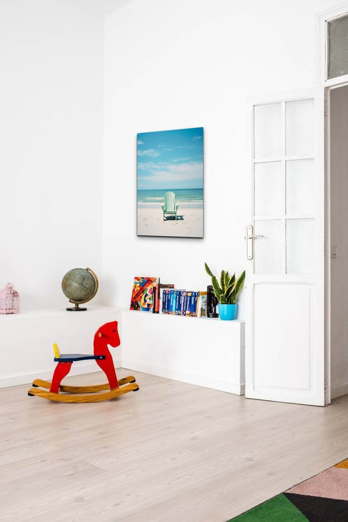 White Adirondack Chair on a Quiet Beach by the Turquoise Sea Poster - Image 3