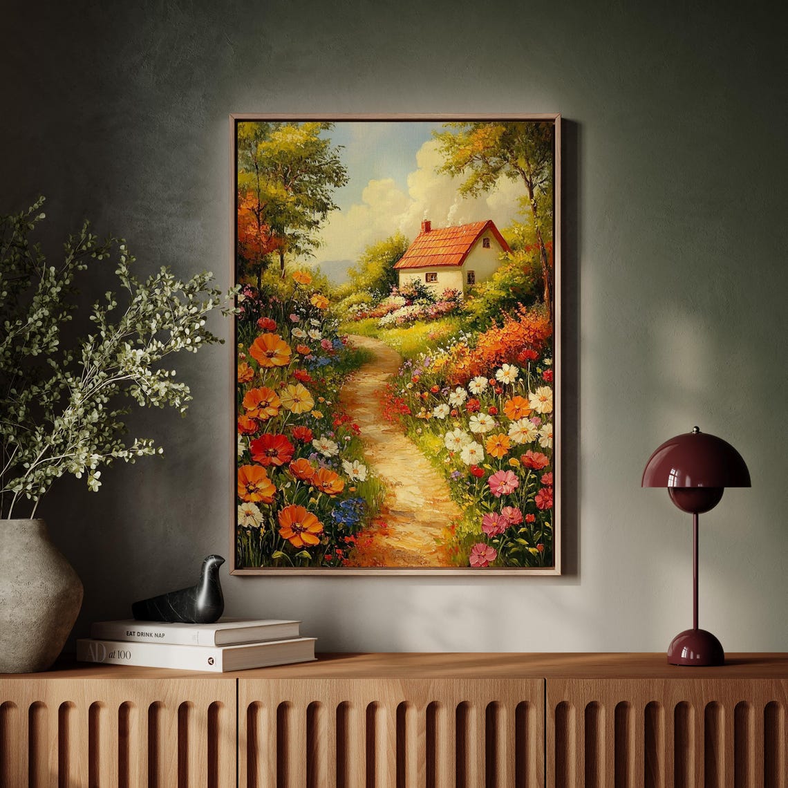 Cozy Cottage Garden Path Blooming Wildflowers Vibrant Art Poster - Image 7