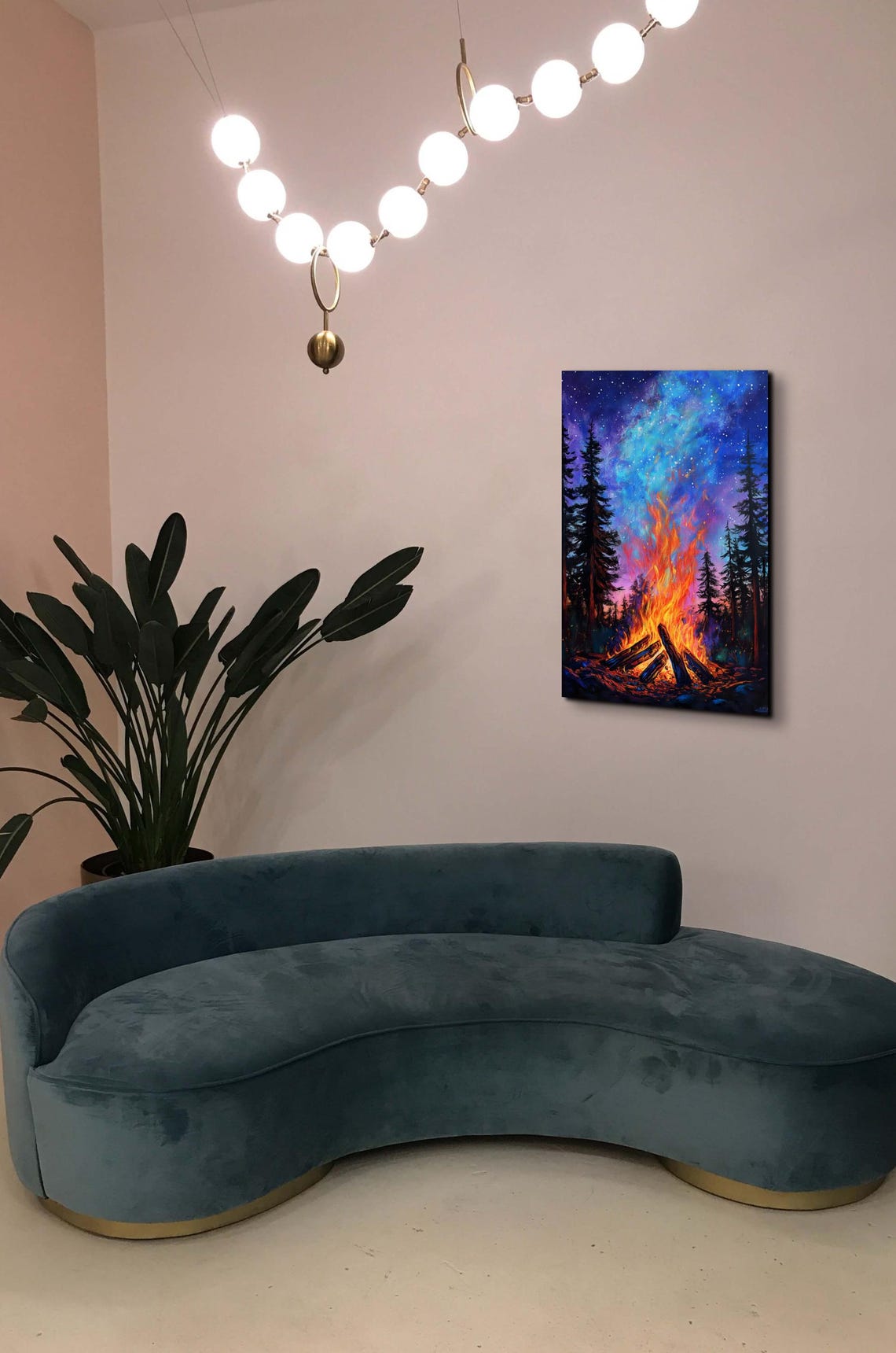 Blazing Campfire Starry Night Pine Forest Glow Warm Art Poster - Image 7