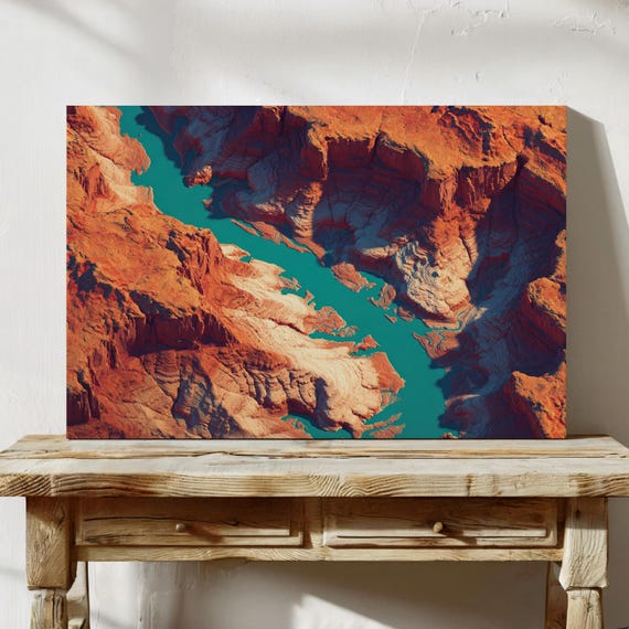 Canyon River Canvas Wall Art Aerial Desert Landscape With Red Rock Cliffs Turquoise Water Modern Southwest Artwork For Home Decor