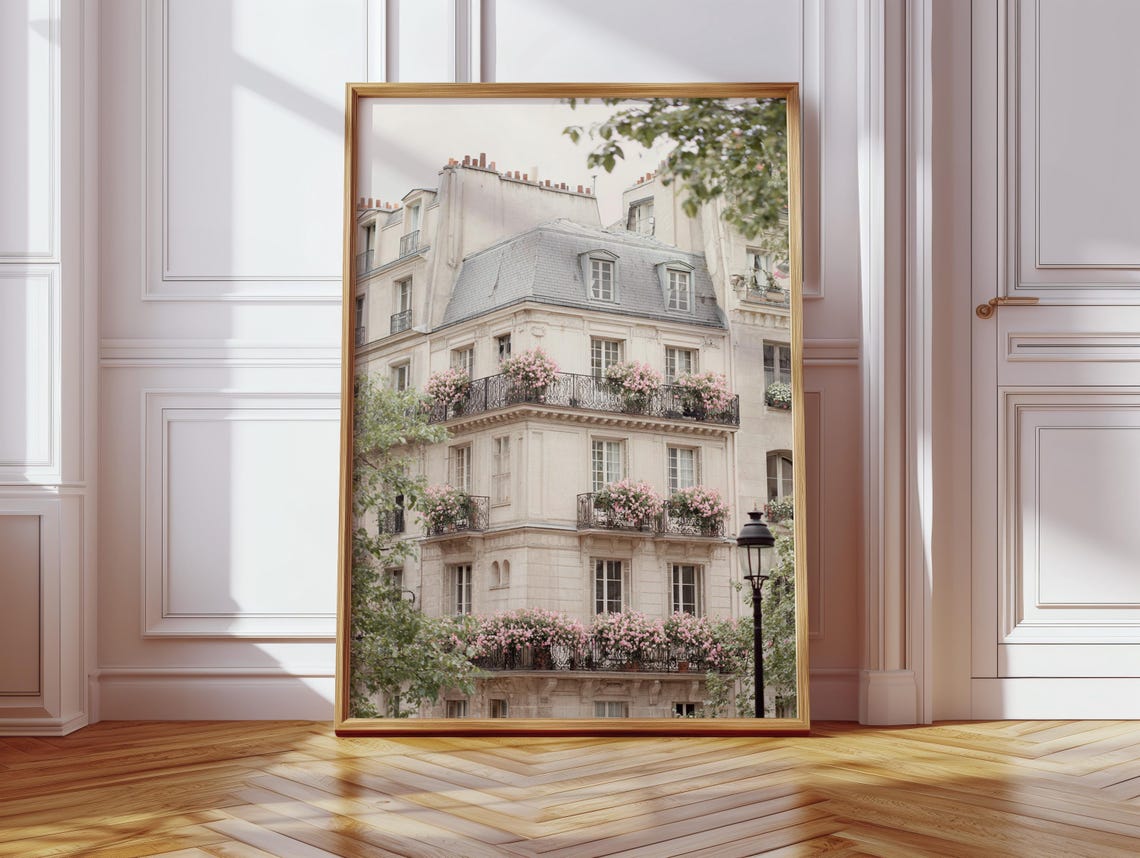 Classic Paris Apartment Building Flower Balconies Photo Poster