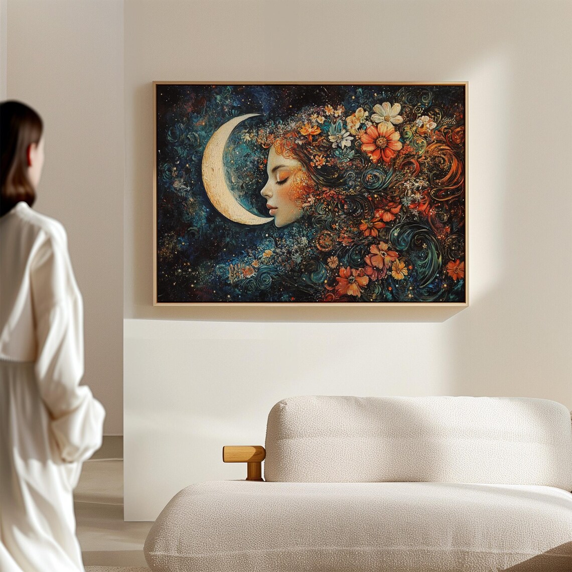 Floral Moon Goddess Art Print, Mystical Portrait - Image 3