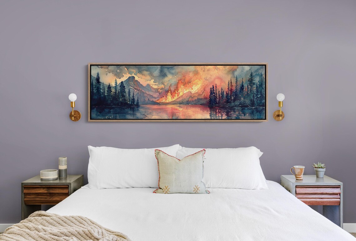 Panoramic Watercolor Forest Fire Art Print - Image 4