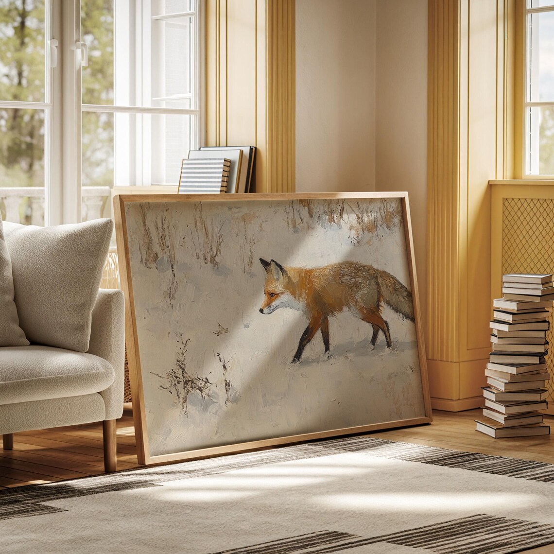 Red Fox In Winter Snow Wildlife Art Print